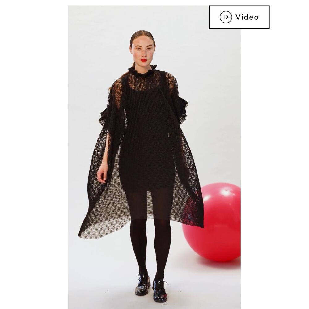 Bitte Kai Rand Peplum Short Sleeve Black Lace Overlay Dress Size: 3 (XL) - Picture 1 of 10